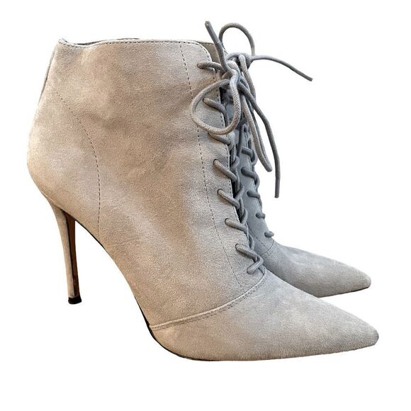 SOMETHING NAVY Orchid Dove Gray Suede Leather Lace Up Bootie 7.5 - Picture 2 of 8